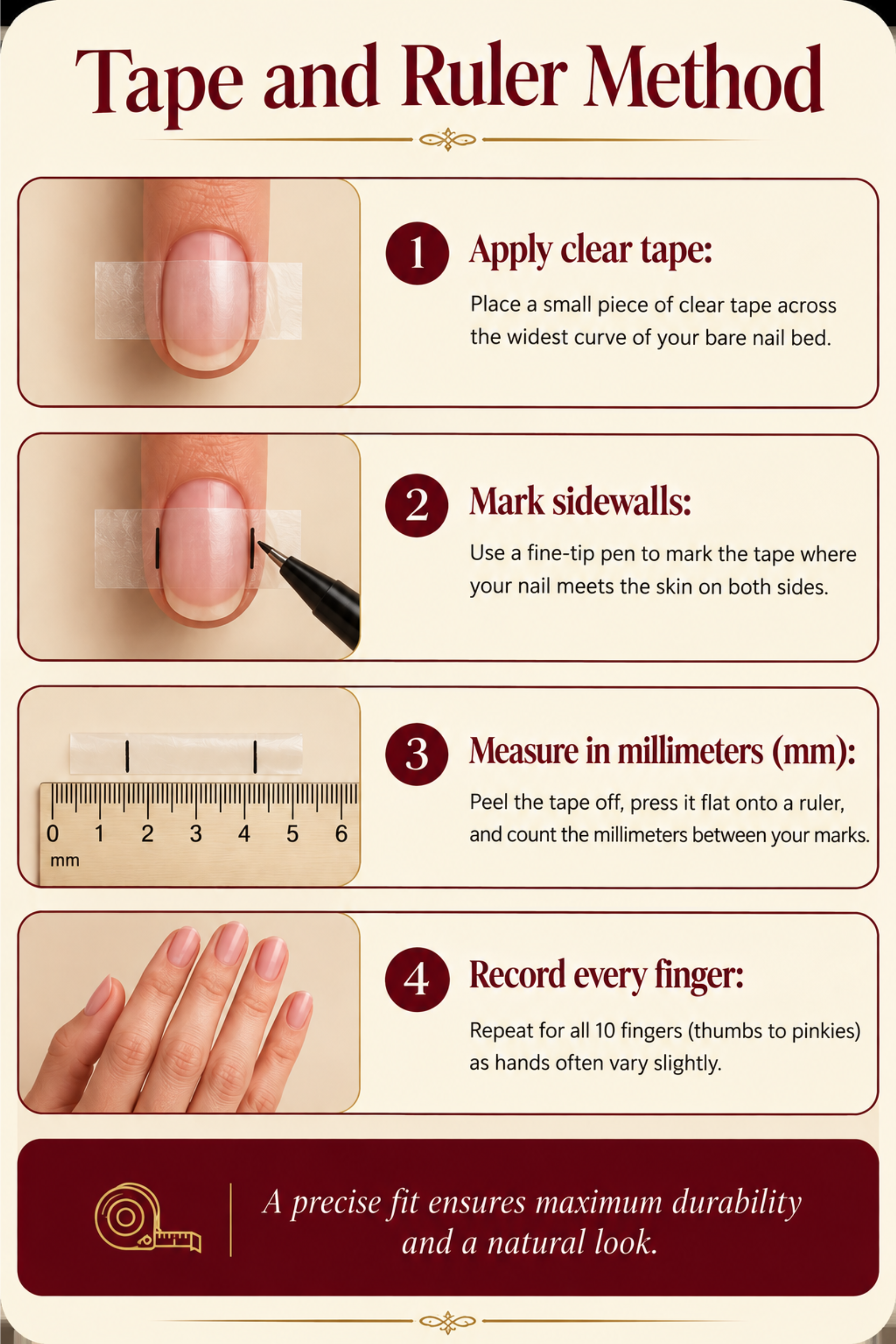 Tape and ruler nail measurement method